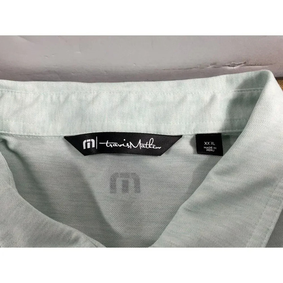 Travis Mathew Polo Shirt Mens Size 2XL Mint Green Striped Golf Casual Retro - Picture 3 of 7